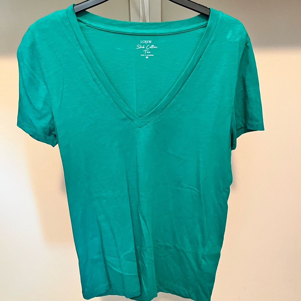 J. Crew Green Fitted V-Neck T-Shirt
